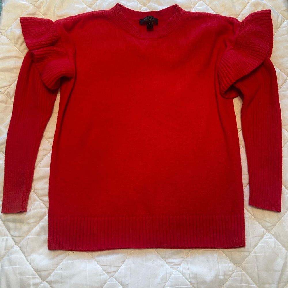 Ann Taylor petite Red Crew Neck Sweater with Dramatic Shoulders